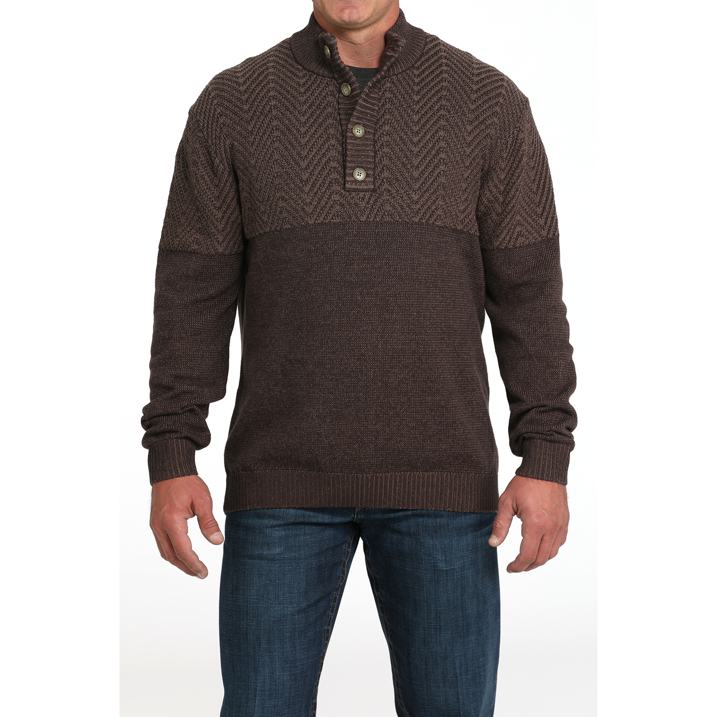 Cinch Men's Long Sleeve Sweater-Brown