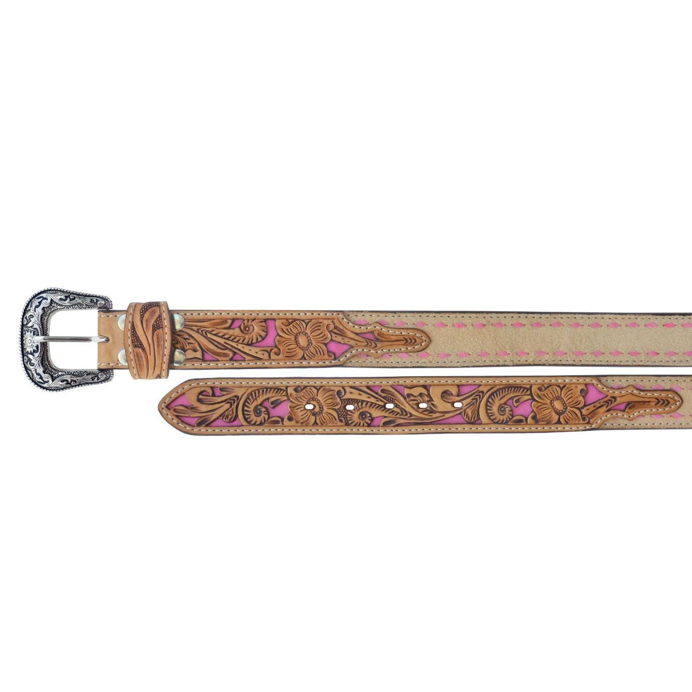 Western Unisex 1 1/2" Pink Inlay Roughout Belt