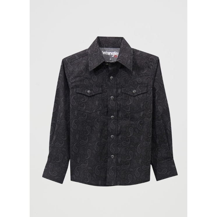 Wrangler Boy's Long Sleeve Paisley Shirt- Shadow Paisley