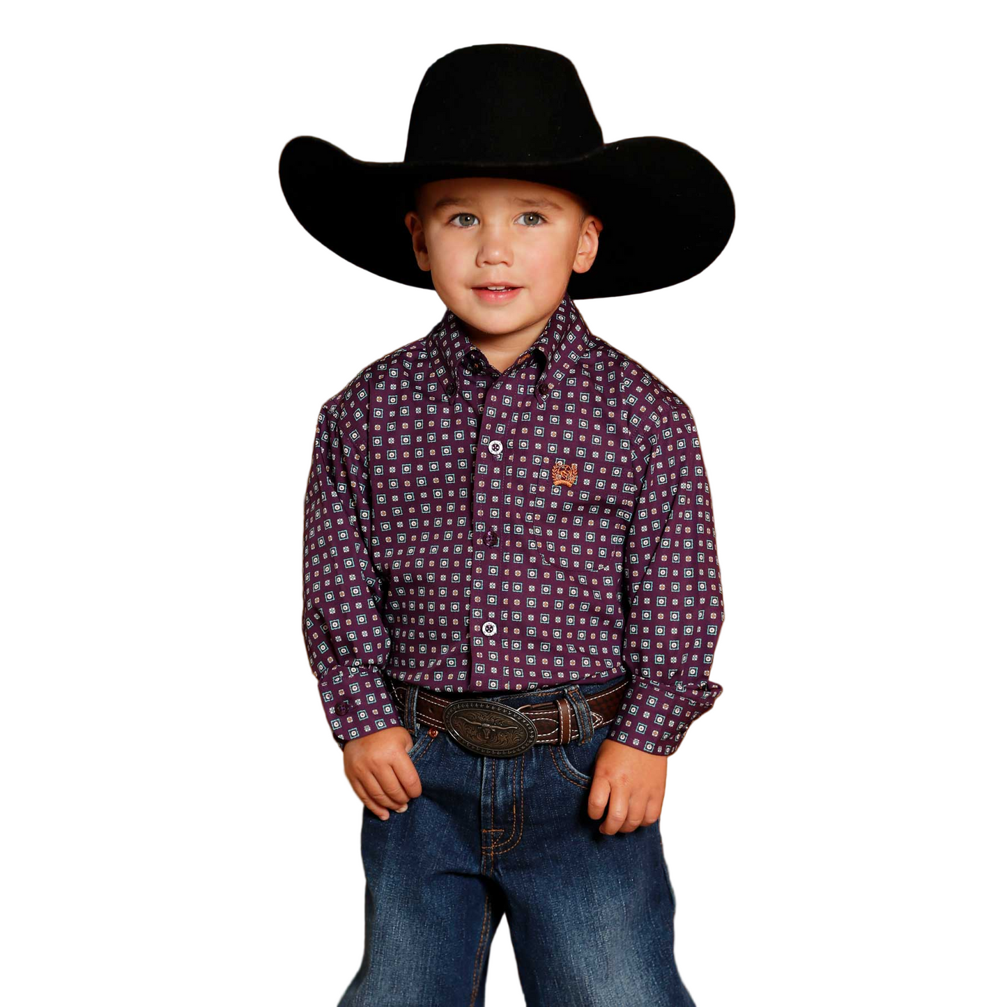 Cinch Boy's Long Sleeve Print Western Shirt - Purple