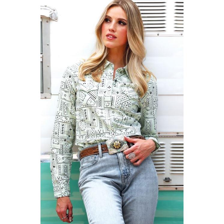 Cinch Women's Long Sleeve Print Shirt- Mint