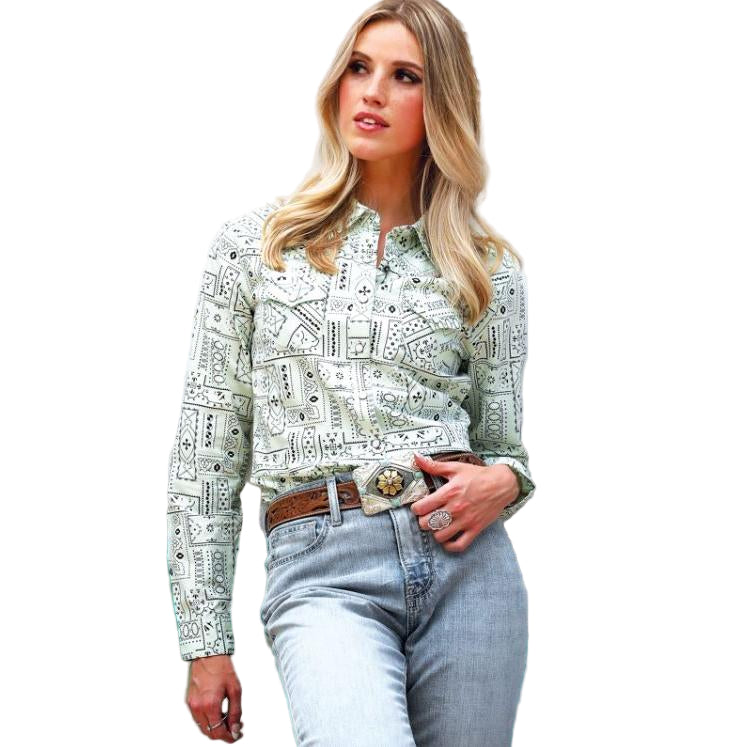 Cinch Women's Long Sleeve Print Shirt - Mint