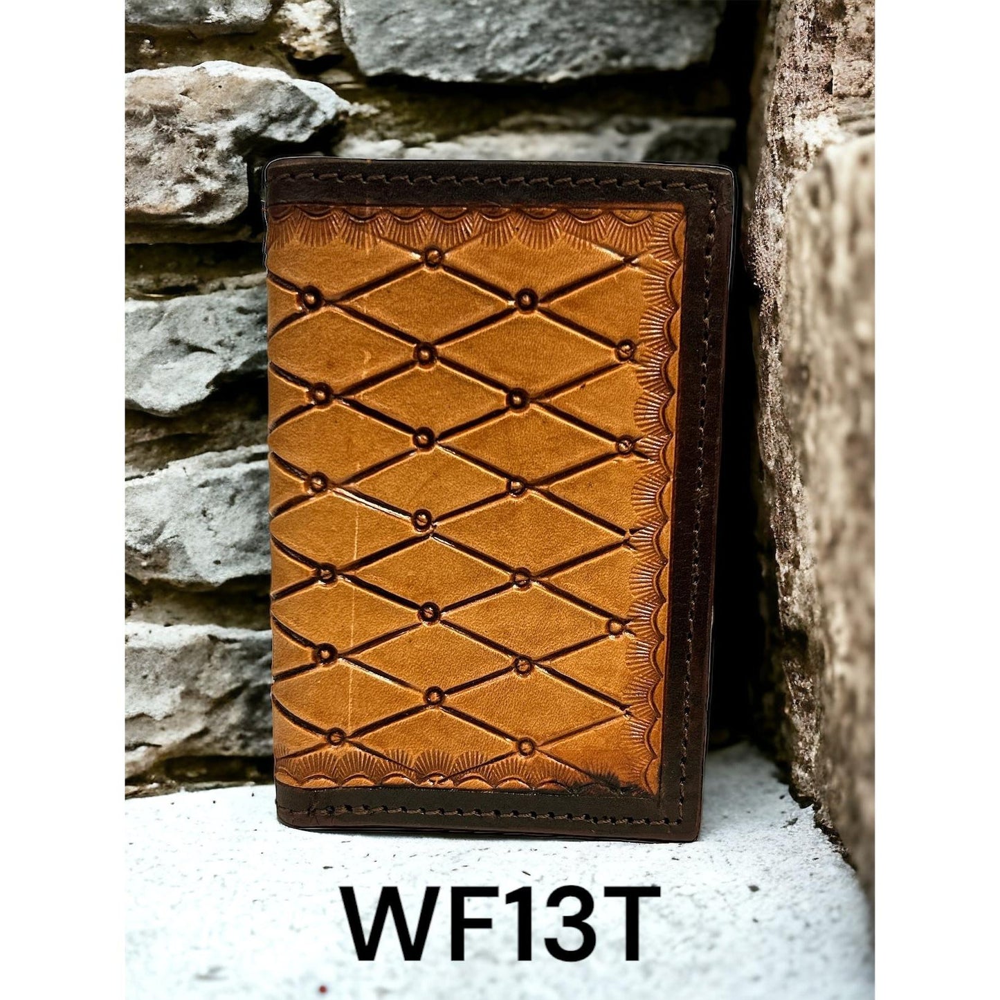 Ranger Belt Co Trifold Diamond Tooling Wallet- Tan/Black