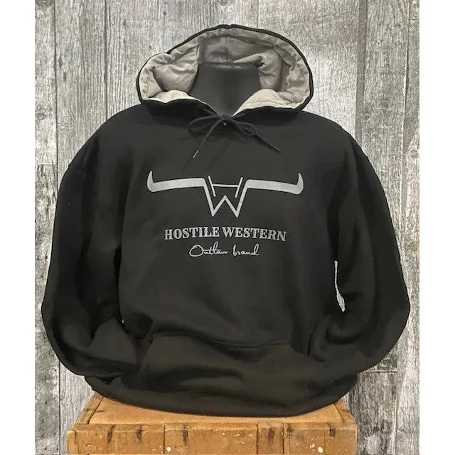 Hostile Western Unisex Long Sleeve Hoodie-Black/Grey