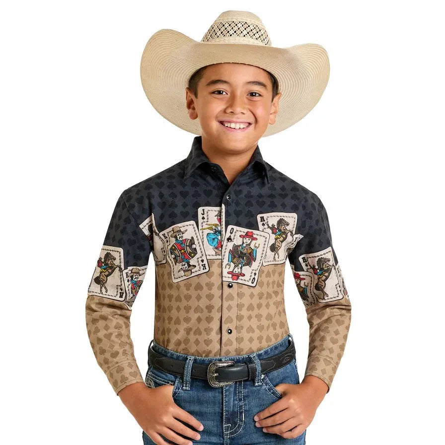 Panhandle Boy's Slim Snap Front Shirt- Tan