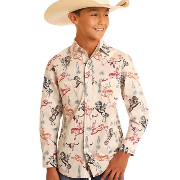 Rock & Roll Boys Long Sleeve Shirt-Natural