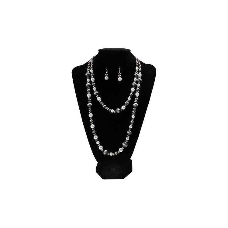 Silver Strike Grey Bead and Pearls Necklace and Earring Set- Grey/White - Irvine Tack & Western Wear