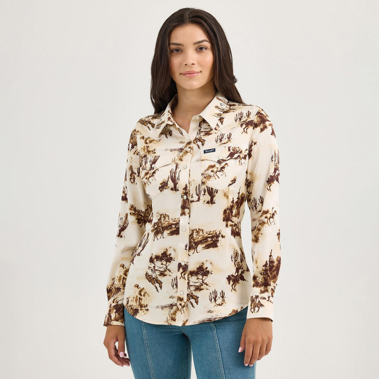 Wrangler Women's Long Sleeve Vintage Snap Shirt- Cream
