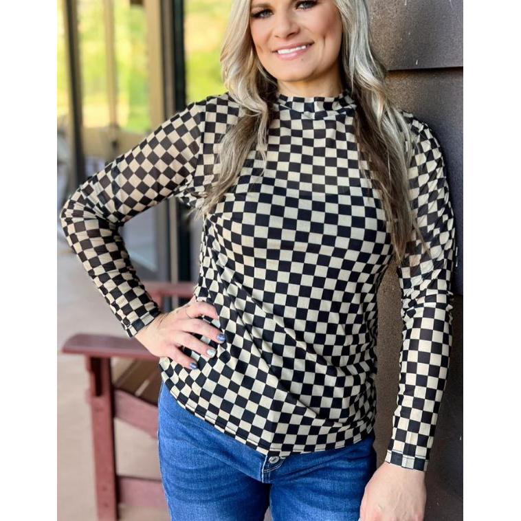 Sterling Kreek Women's Sassy Saints Mesh Long Sleeve Top-Black/Brown