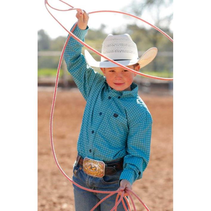 Cinch Boys Long Sleeve Print Shirt- Turquoise