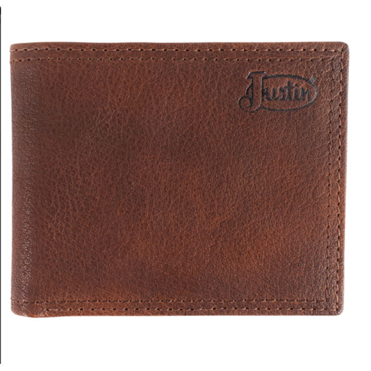 Justin Genuine Leather Bifold Wallet- Medium Tan Buffalo