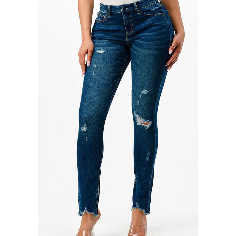 Grace in LA Women's Distressed Mid Rise Skinny Jeans-