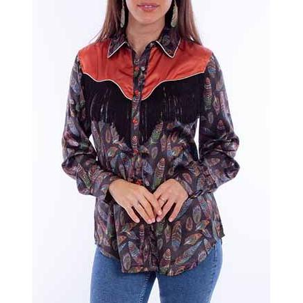 Scully Women's Long Sleeve Western Print Shirt- Black