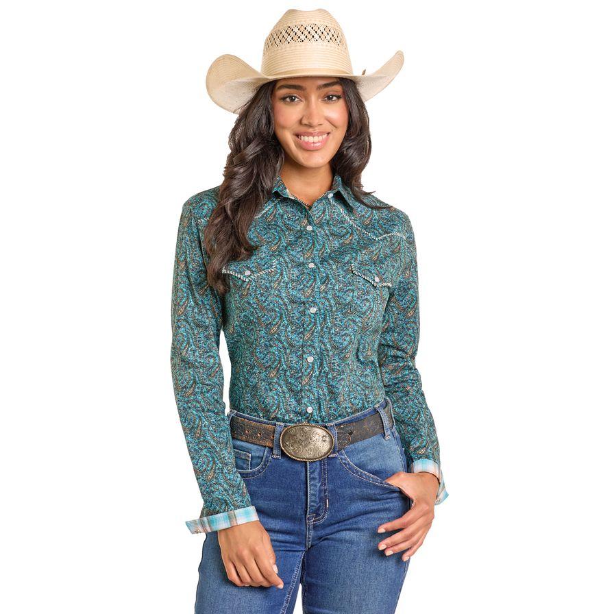 Panhandle Women's Rough Stock Snap Shirt- Turquoise
