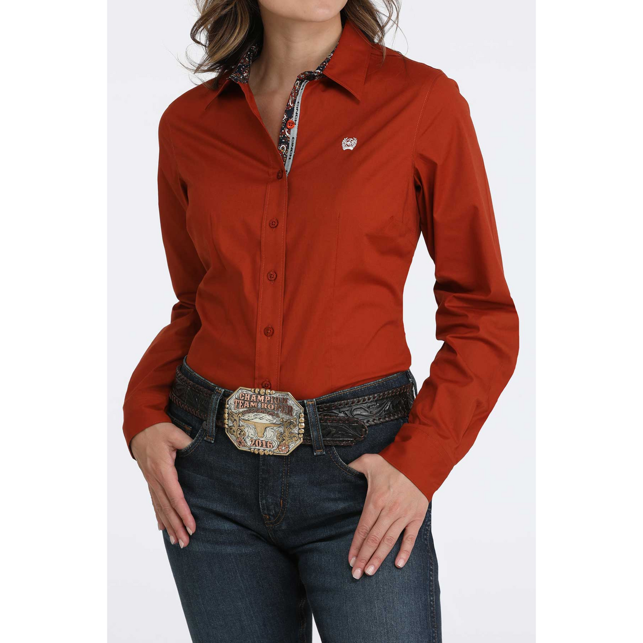 Cinch Women's Long Sleeve Print Shirt- Red
