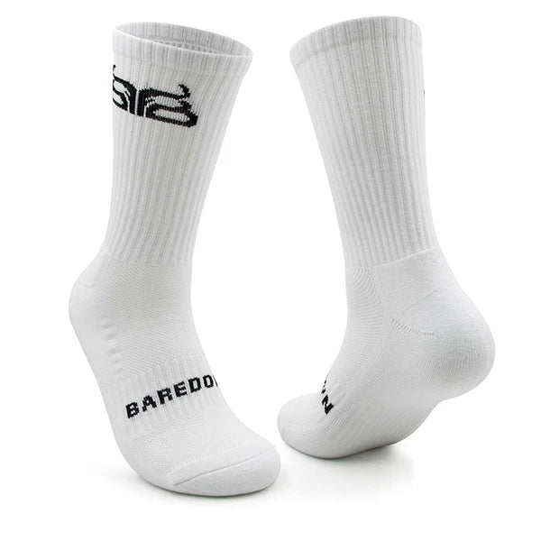 Baredown Brand Crew Socks- White