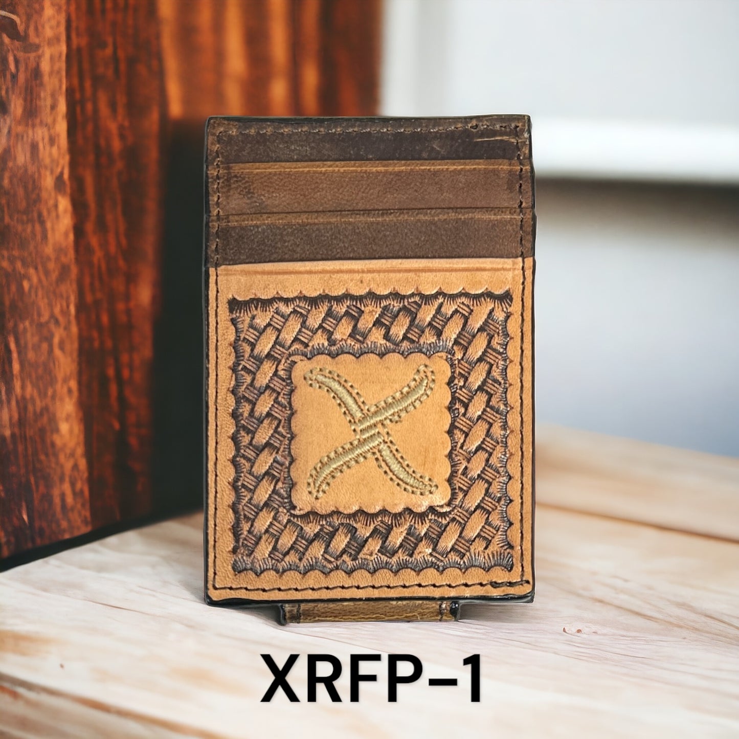Twisted X Basket Weave Money Clip-Tan