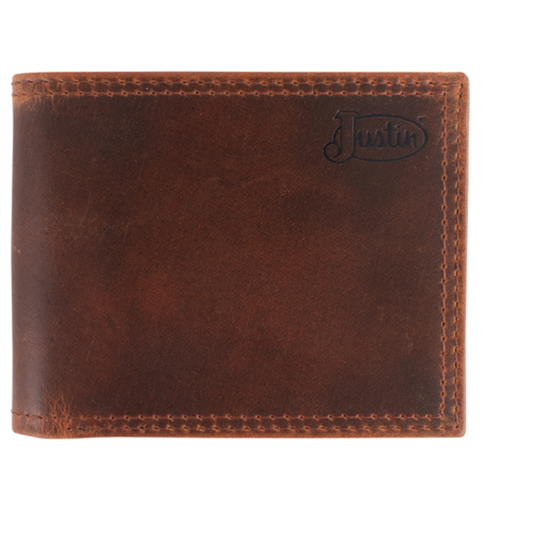 Justin Genuine Leather Bifold Wallet- Oiled Brown