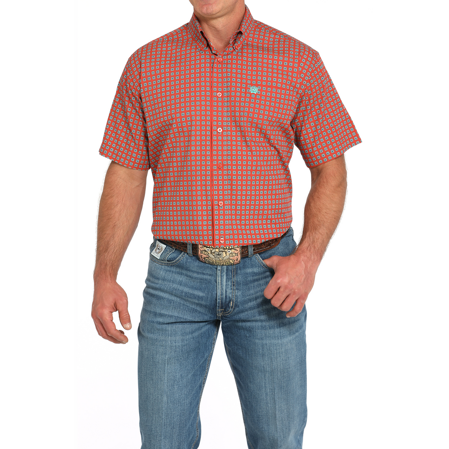 Cinch Men's Short Sleeve Print Shirt- Red