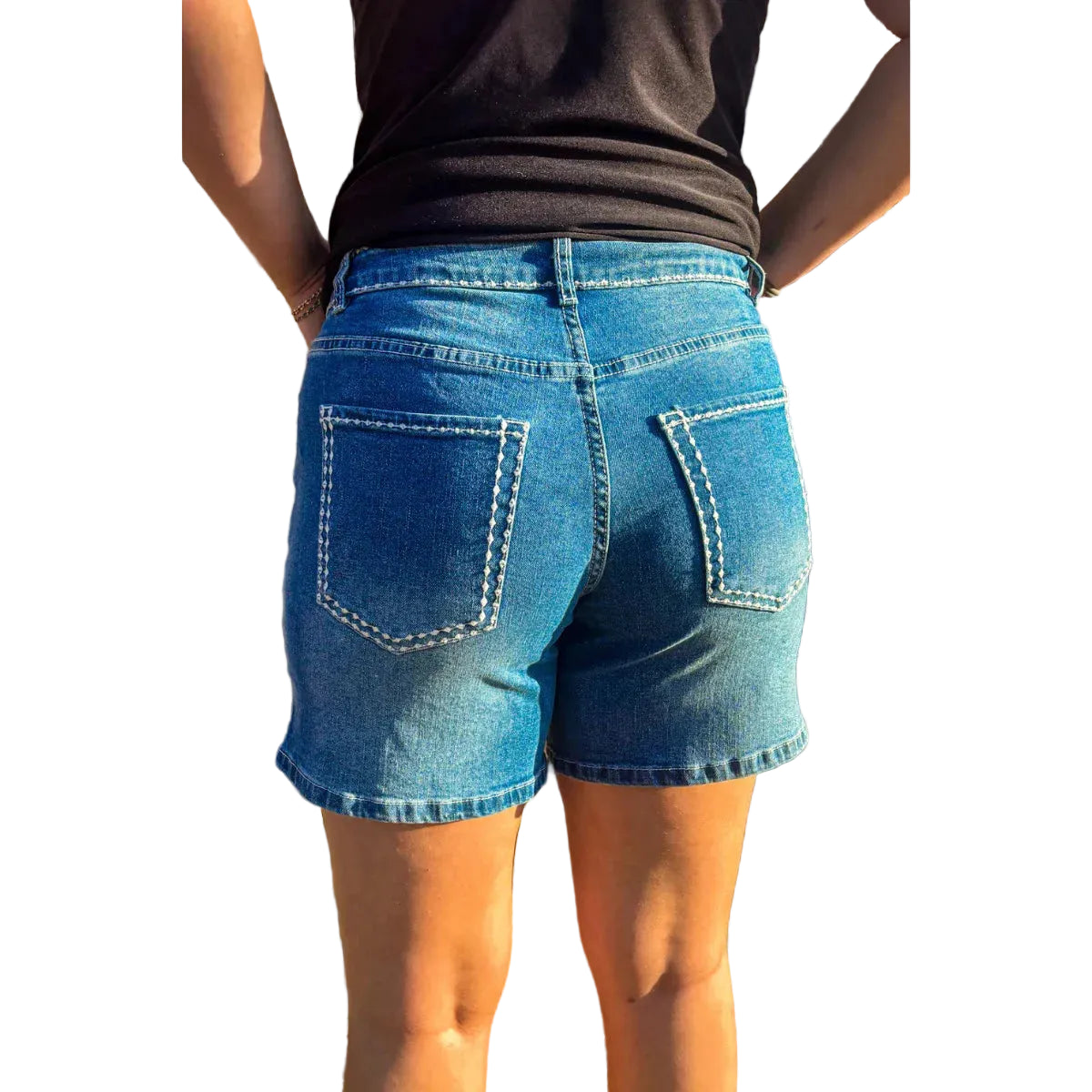 Sterling Kreek Women's Stitched Denim Long Shorts - Blue