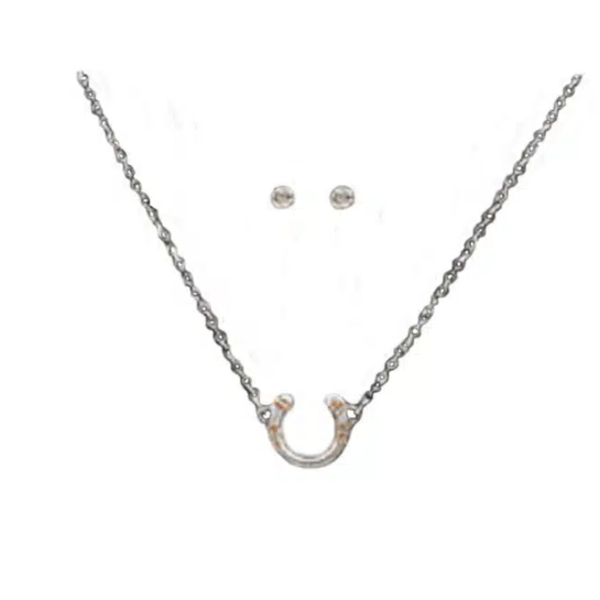 Silver Strike Horseshoe Crystal Necklace and Earring Set