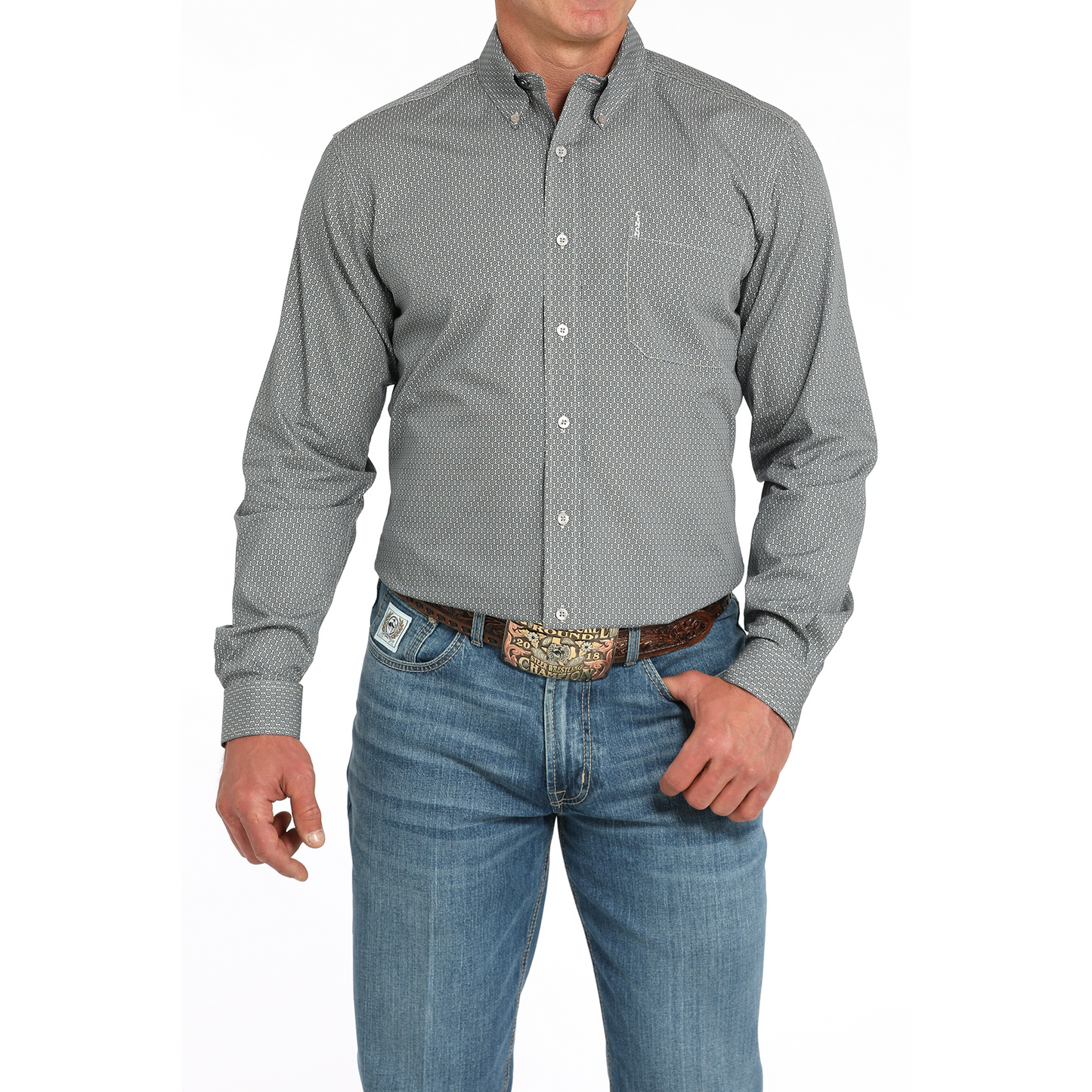 Cinch Men's Long Sleeve Print Modern Shirt- Grey