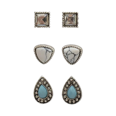 Silver Strike Stud Earrings 3 Crystal Pair - Irvine Tack & Western Wear