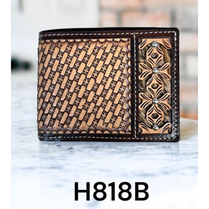 Ranger Twisted X Rodeo Filigree with hair basket weave with stainless steel spots bifold Wallet