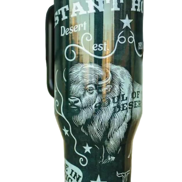 Tumblers with Handle and Flip Straw- Black Buffalo