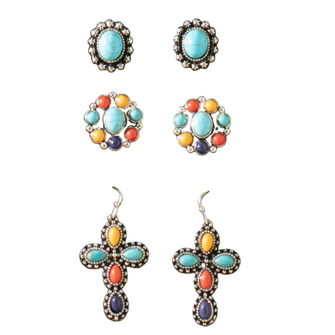 Silver Strike 3 Set Beaded Earring Set- Multi