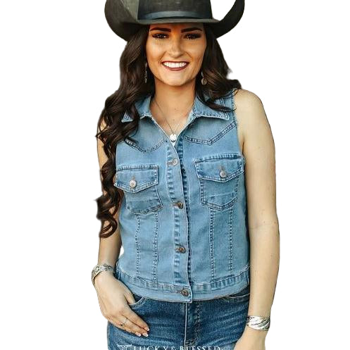 Lucky & Blessed Women's Button Down Western Yoke Vest