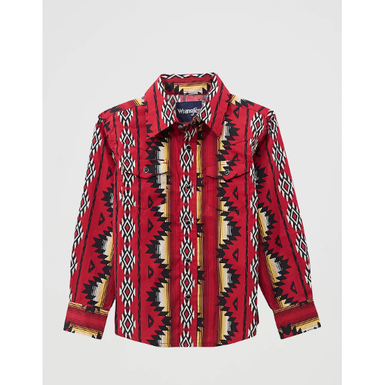 Wrangler Boy's Long Sleeve Checotah Shirt- Firey Red