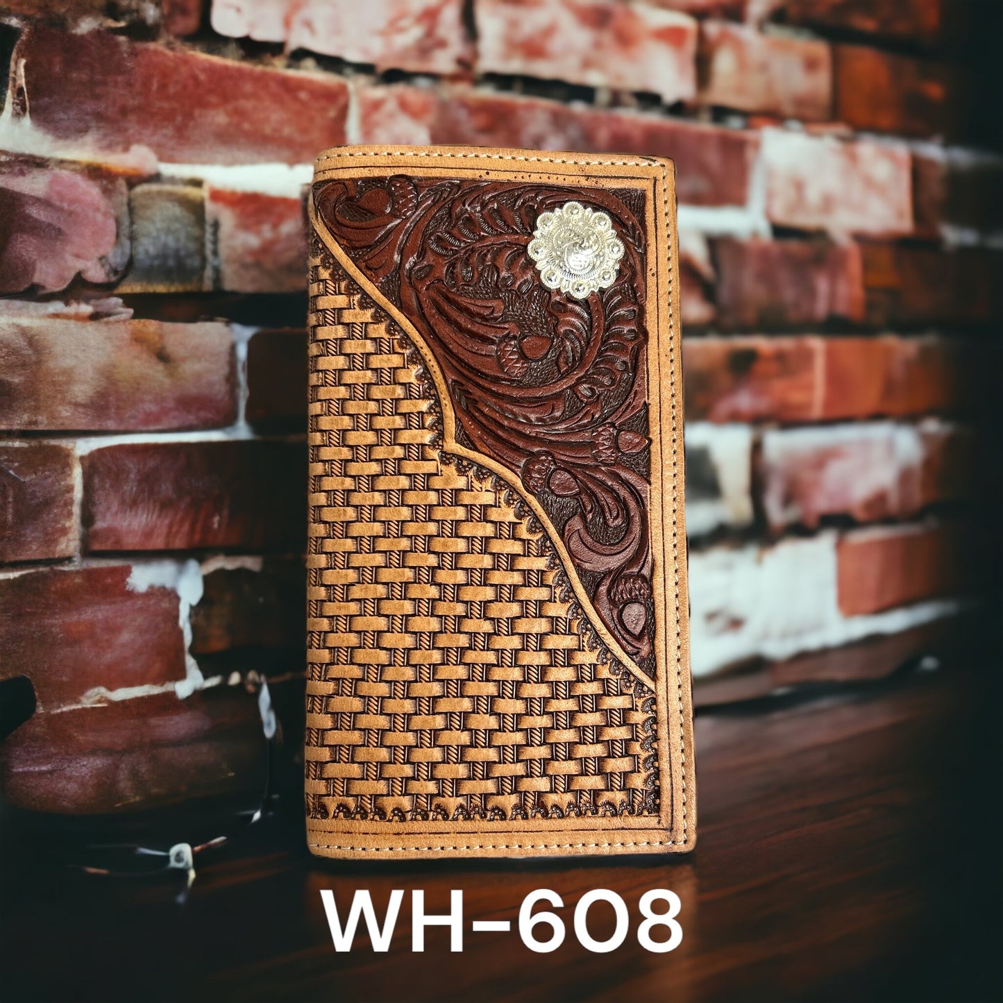 Ranger Belt Co. Rodeo Basket Weave Acorn Upper with Berry Concho Wallet