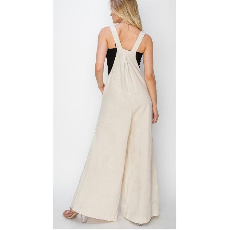 Risen Women's Linen Wide Leg Overalls-Taupe