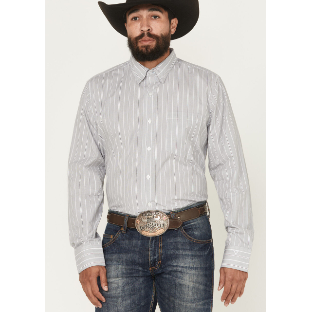 Wrangler Men's Cody Johnson Long Sleeve Stripe Shirt- Charcoal