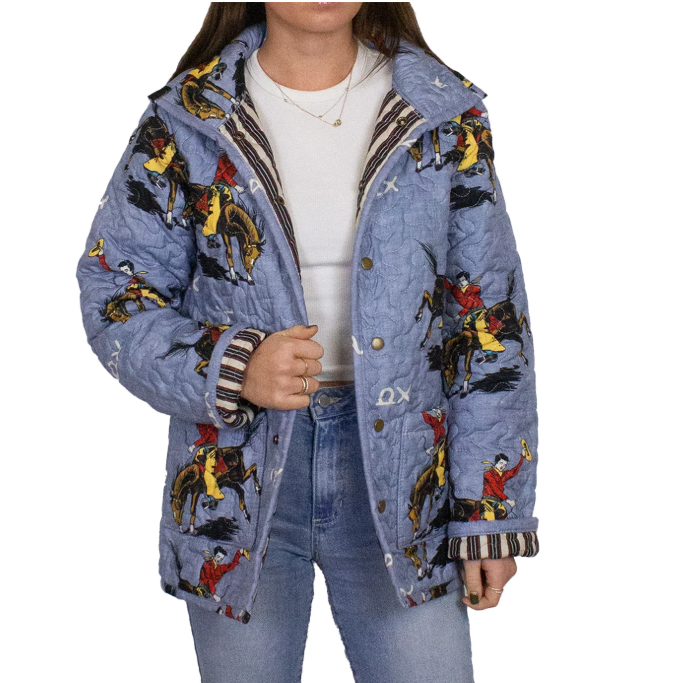 Ida Mae Women's Lazy J Chambray Quilted Snap Jacket