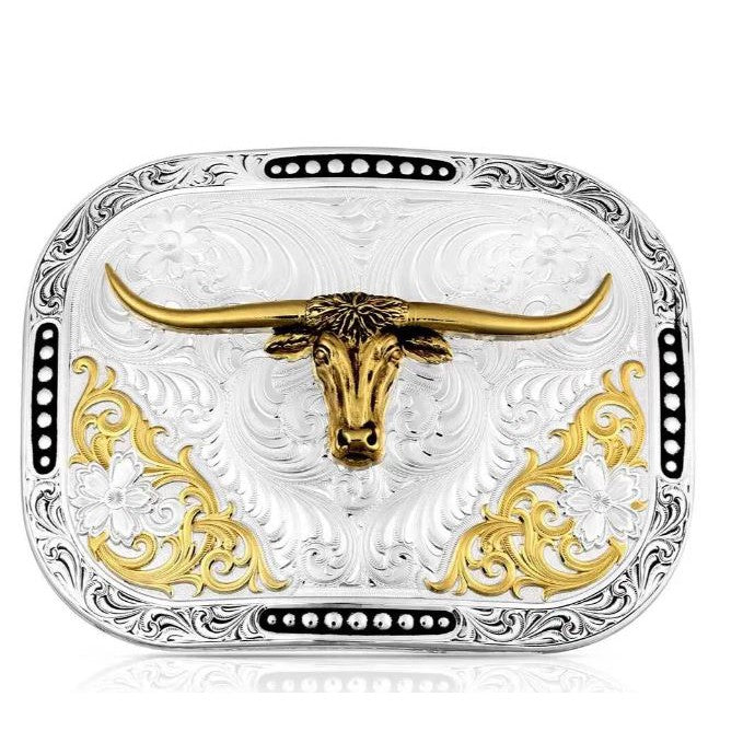 Maynard Western Longhorn Silver Gold Tone Belt popular Buckle With Rhinestones