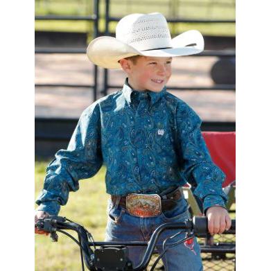 Cinch Boys Long Sleeve Print Shirt- Blue