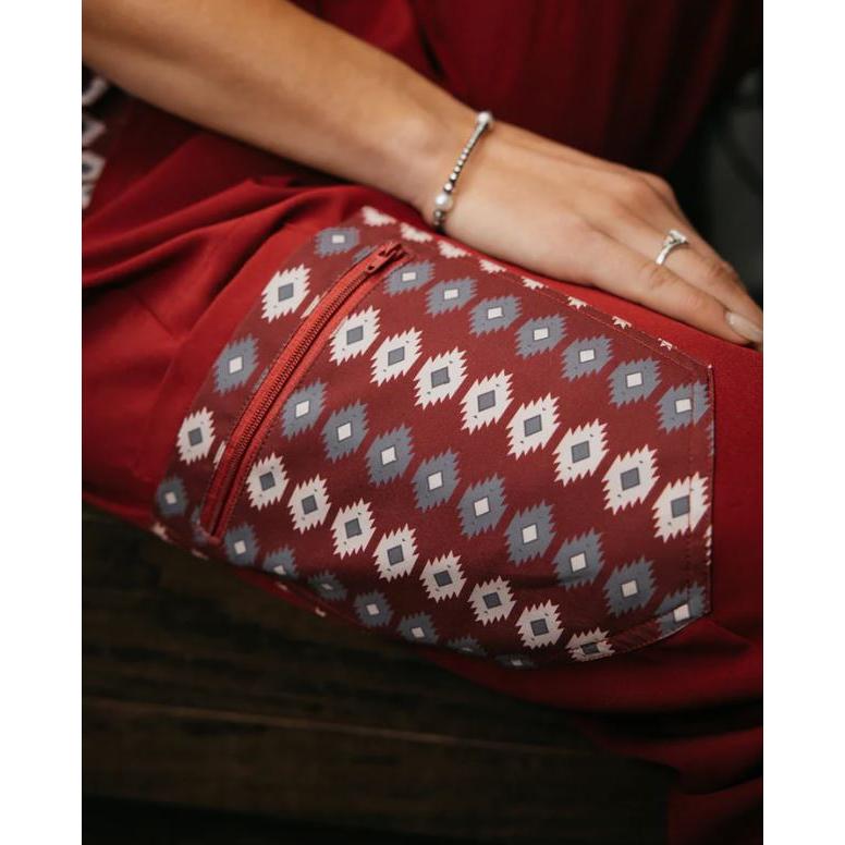 Spurrin' Scrubs Aztec Jogger Pants- Maroon