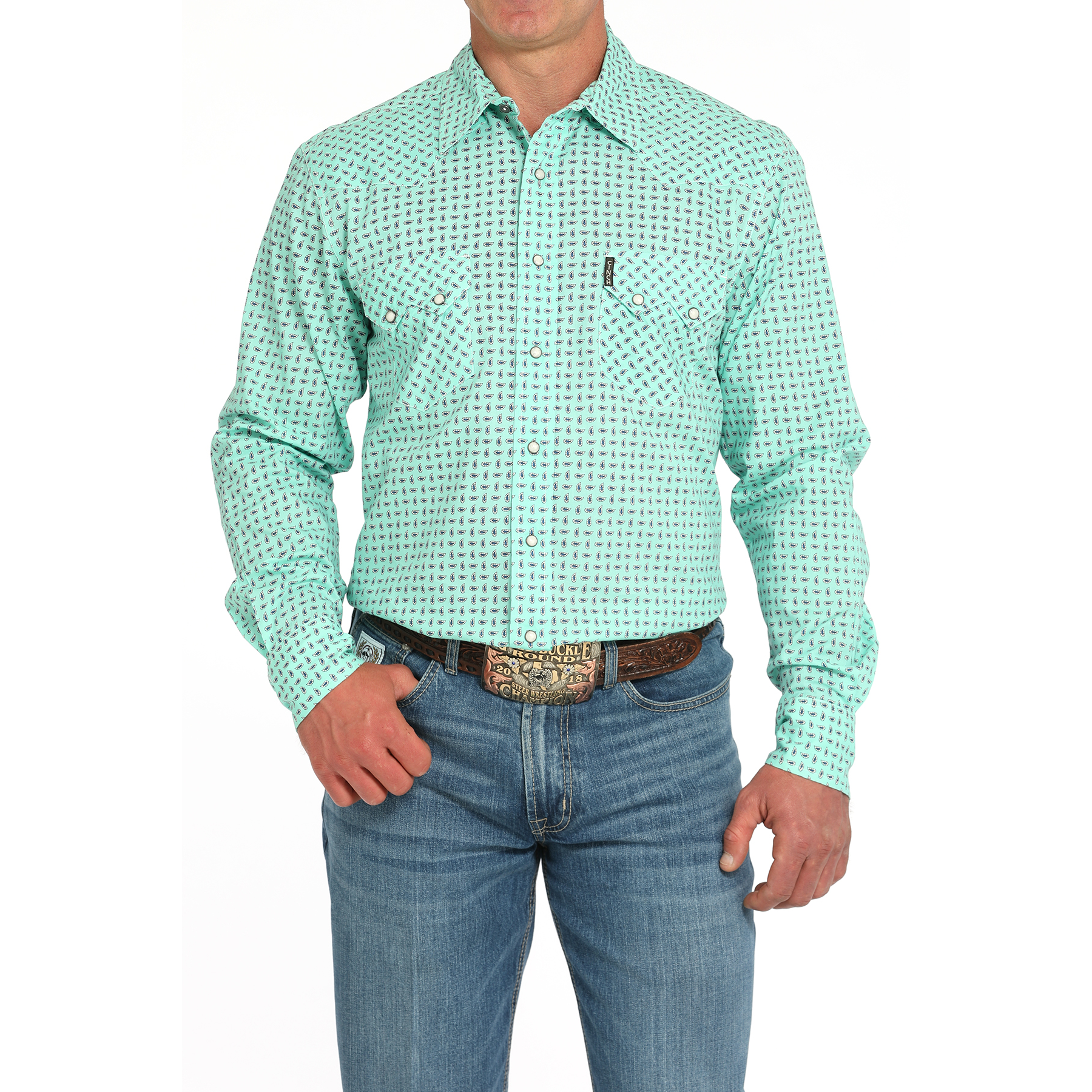 Cinch Men's Long Sleeve Print Shirt- Turquoise - Main Image