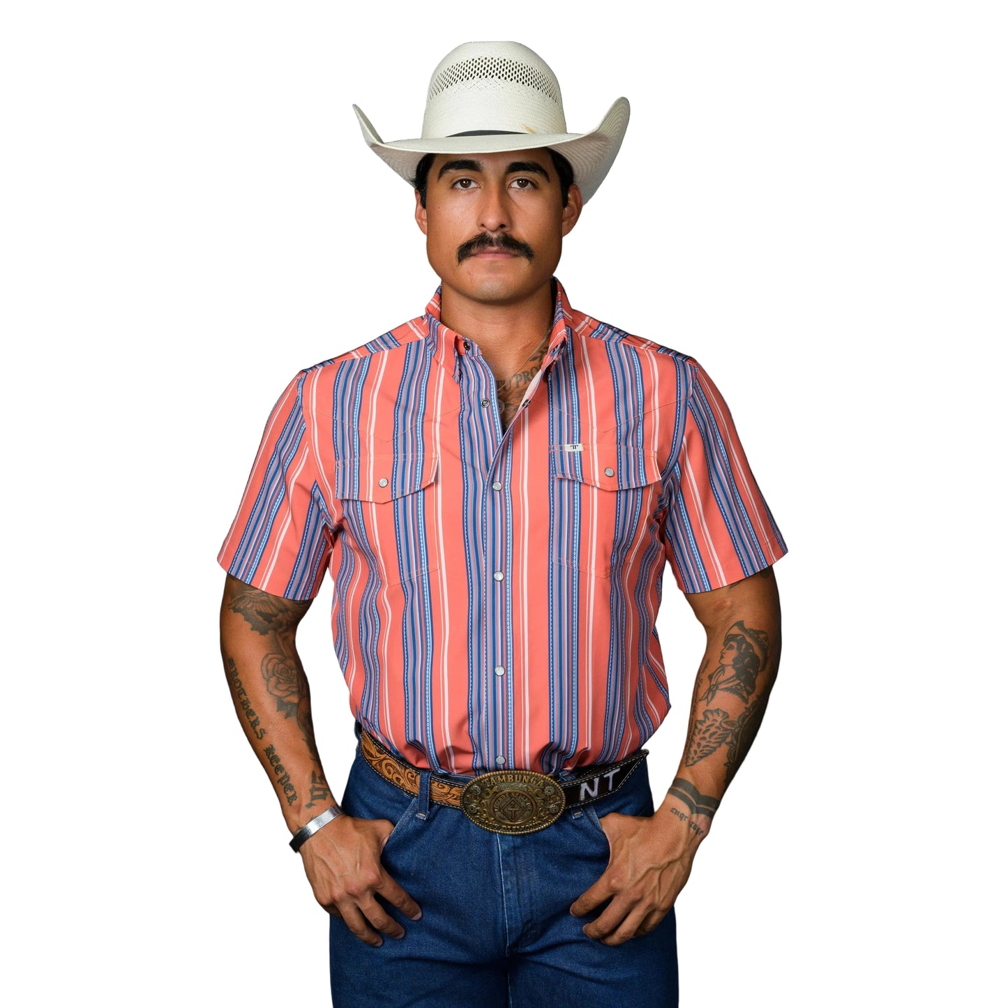 Ferrell Brand Men's The James Short Sleeve Snap Shirt- Salmon