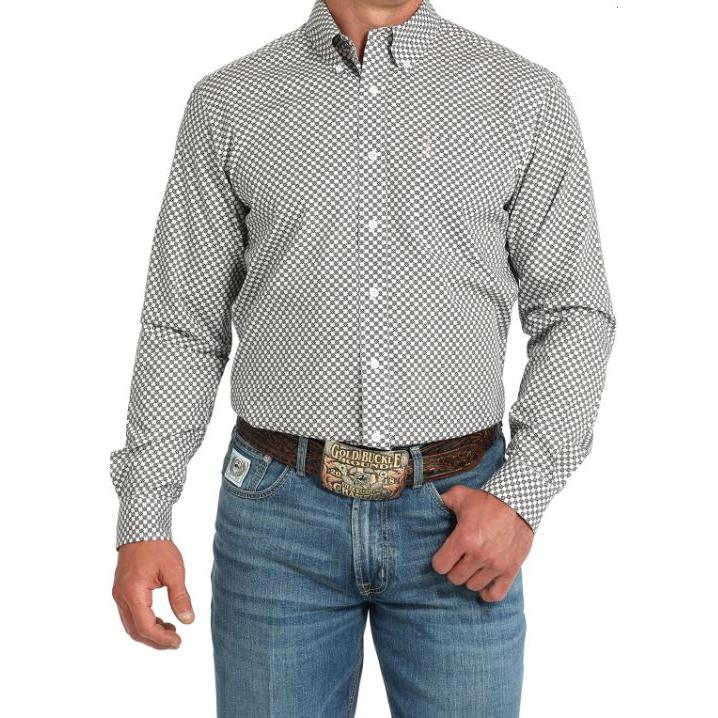 Cinch Men's Long Sleeve Print Shirt-White