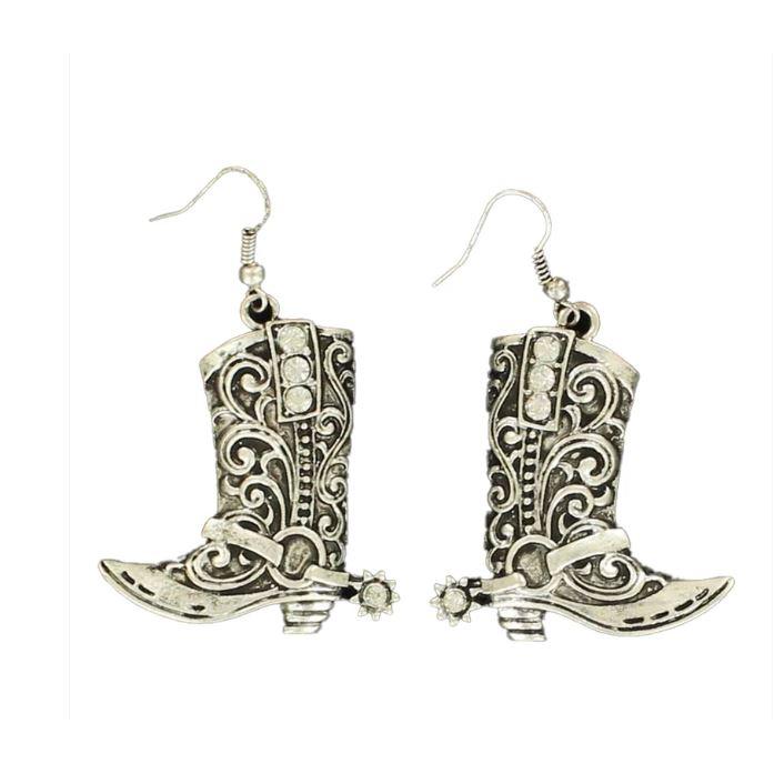 M&F Silver Drop Boot Earrings