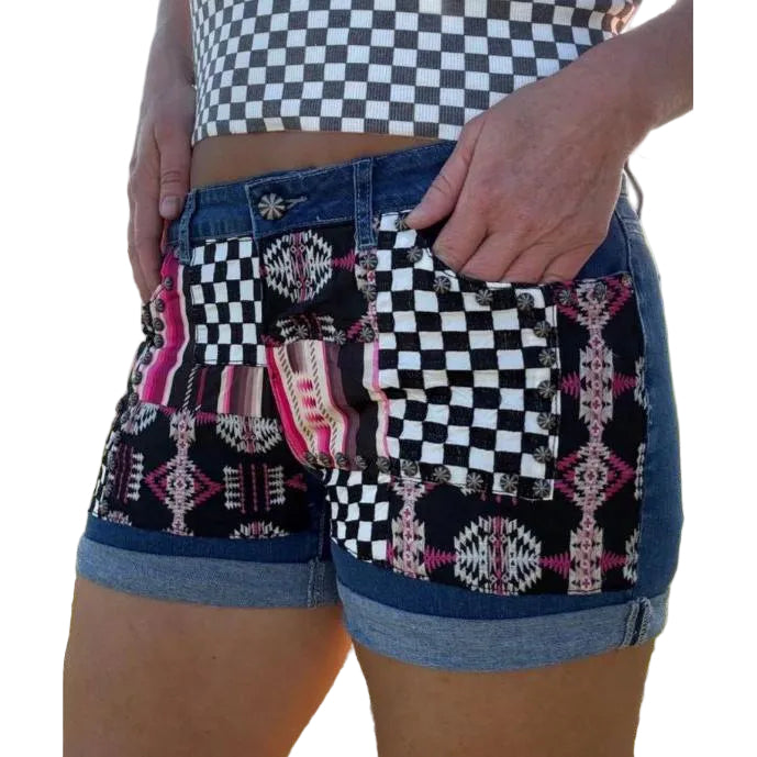 Sterling Kreek Women's Patched Up Shorts - Checked