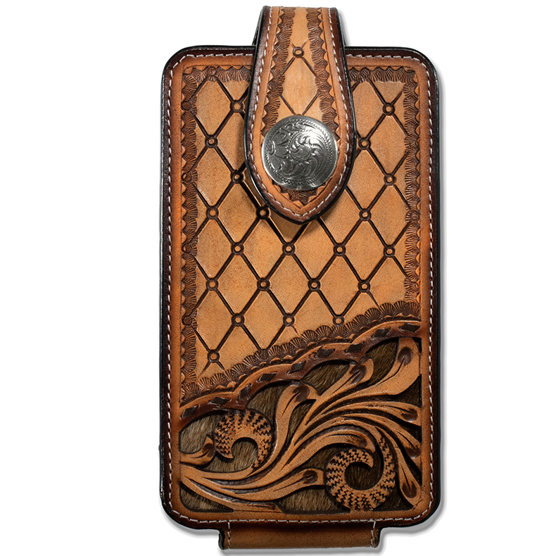 3D Cell Phone Case Hand Tooled Hair Underlay- Brown - Irvine Tack & Western Wear