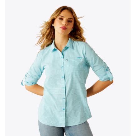 Ariat Women's Venttek Long Sleeve Shirt- Peacock Blue Check