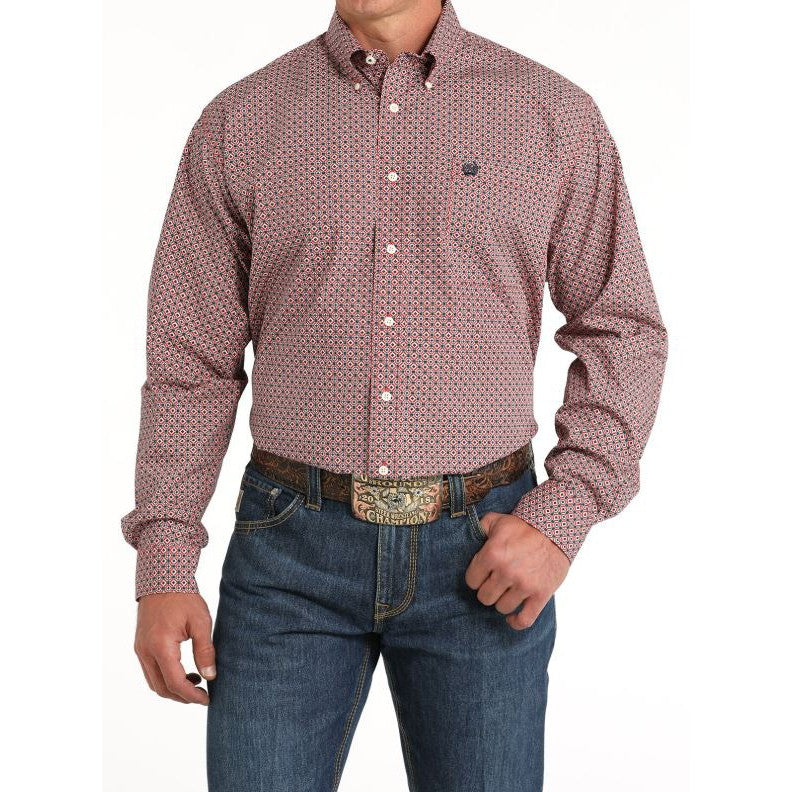 Cinch Men's Long Sleeve Geometric Print Button Down Western Shirt - Red
