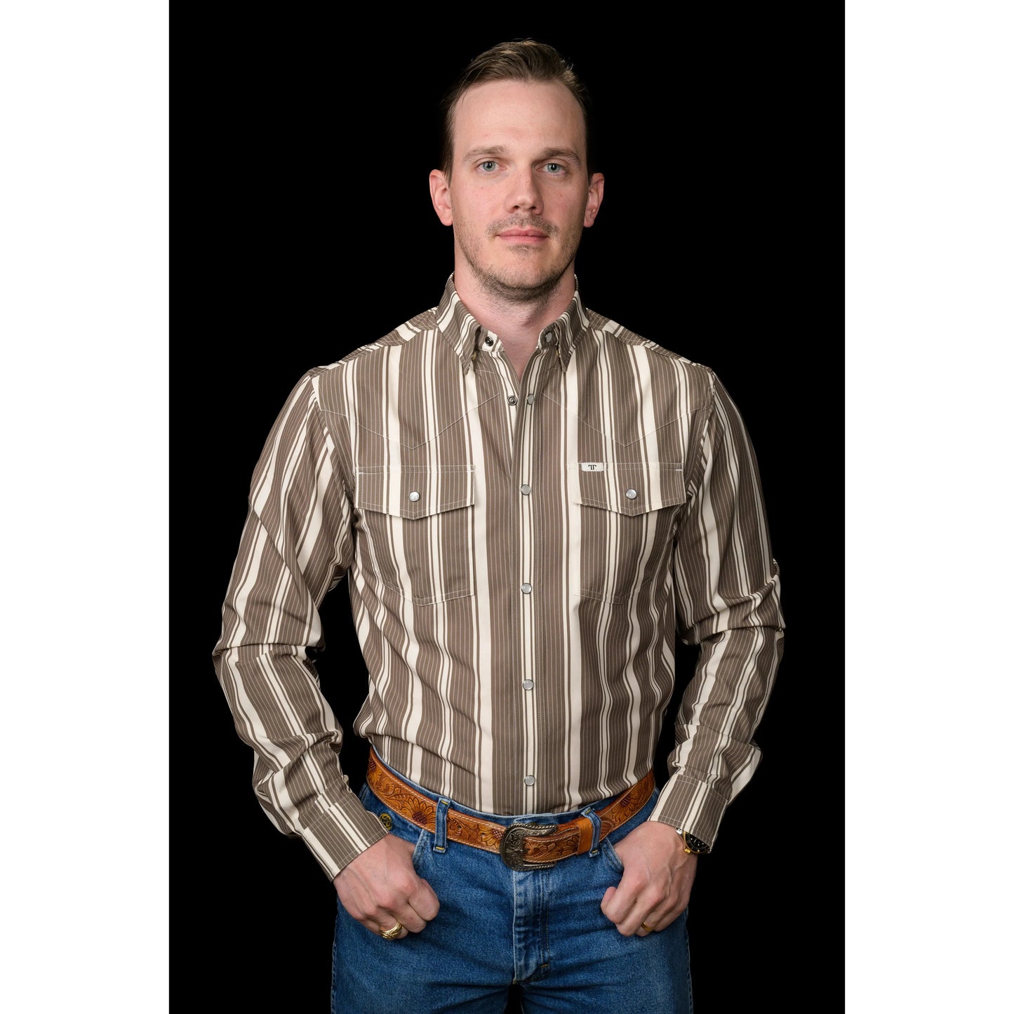 Ferrell Brand Men's The Atlas Long Sleeve Snap Shirt- Green