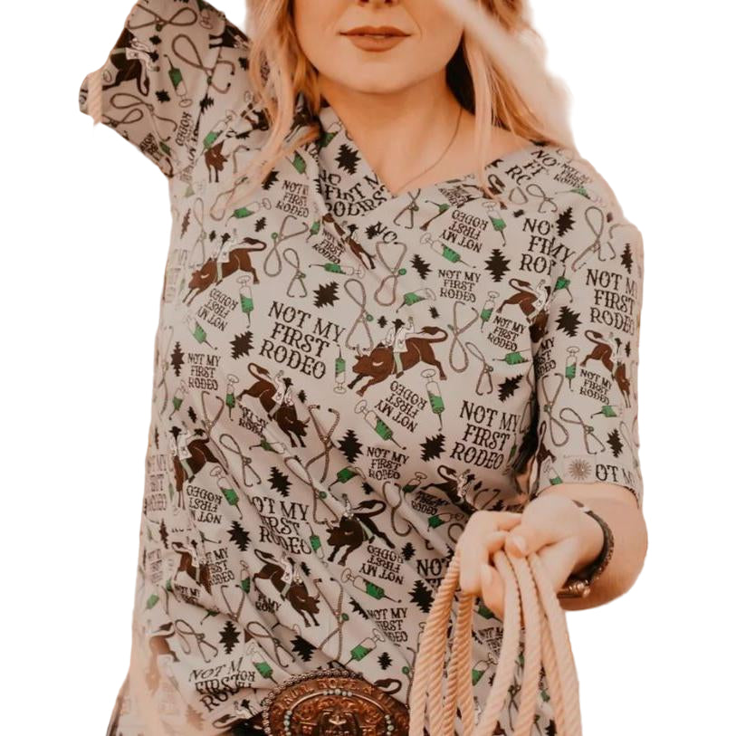 Spurrin' Scrubs Not My First Rodeo Scrub Top- Tan