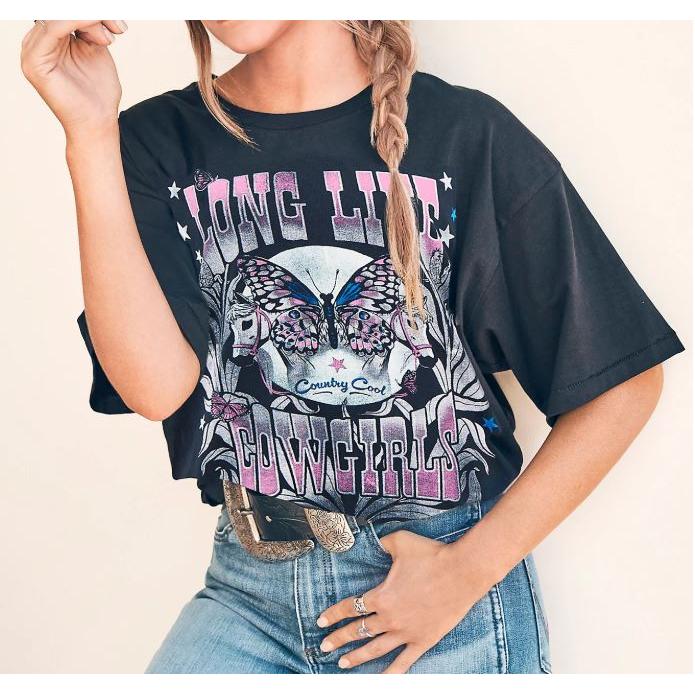 Wrangler Lainey Wilson Long Live Cowgirls Short Sleeve Oversized Tee Shirt- Long Live Cowgirls